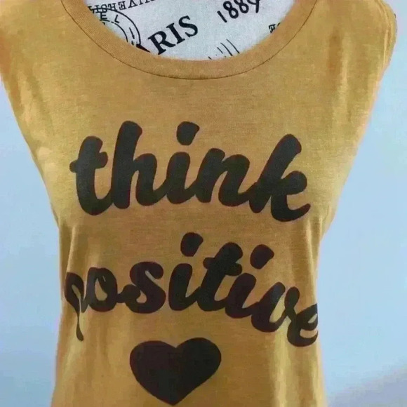 NEXT LEVEL | Women's Antique Gold "Think Positive" Muscle Tee NWOT - Picture 2 of 4